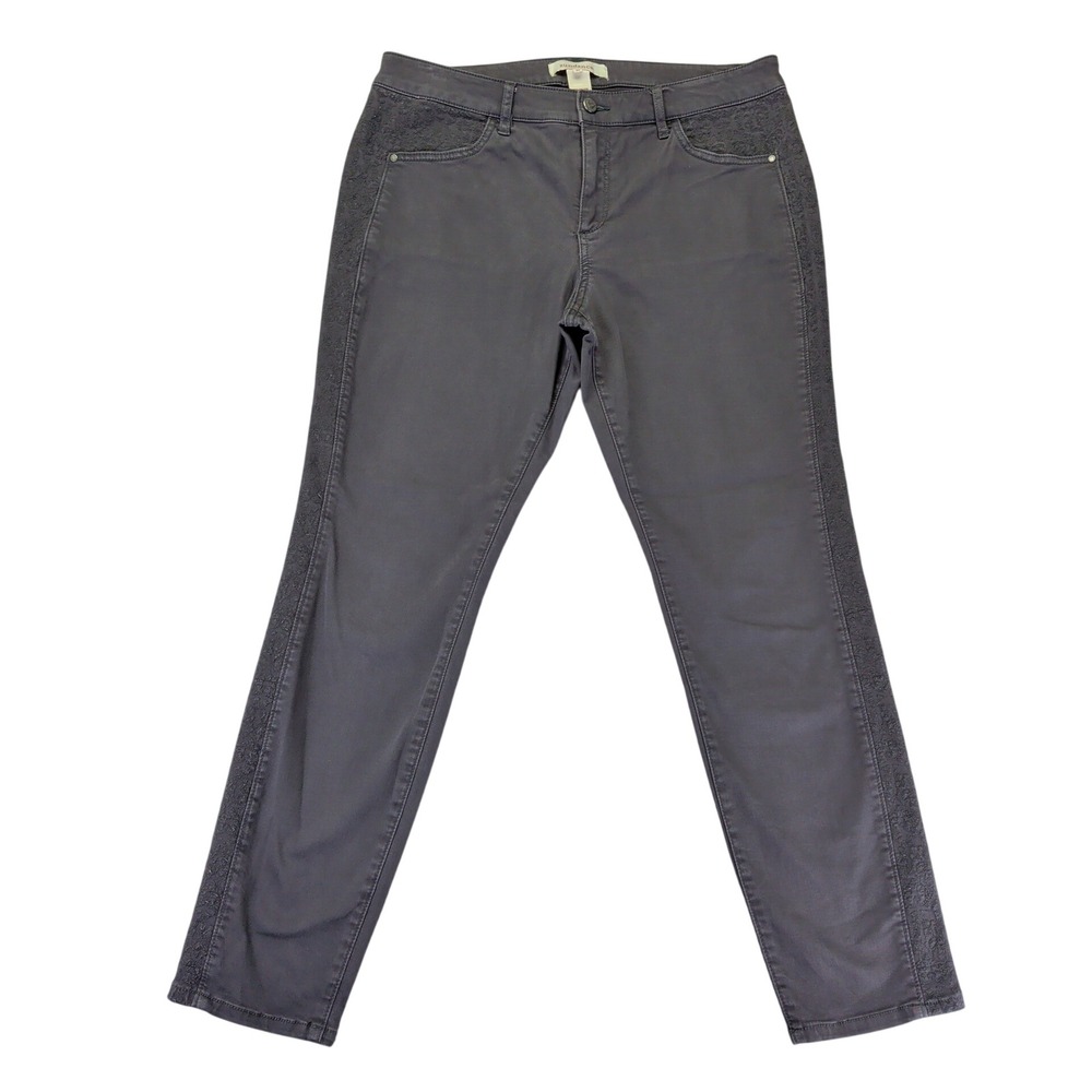Sundance Gray Embroidered Side Stripe Skinny Jeans Women Size‎ 10 Charcoal Boho